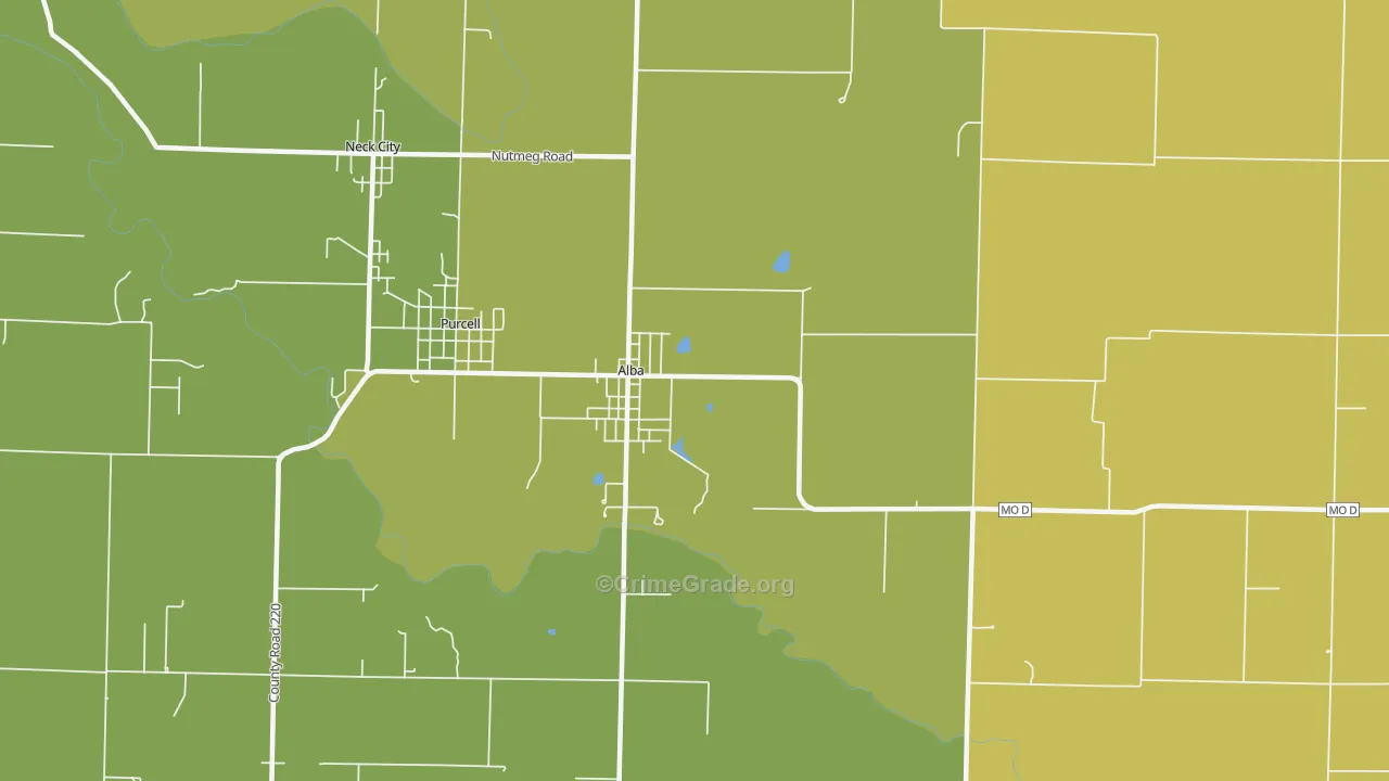 Alba, MO Map of Burglary Rates