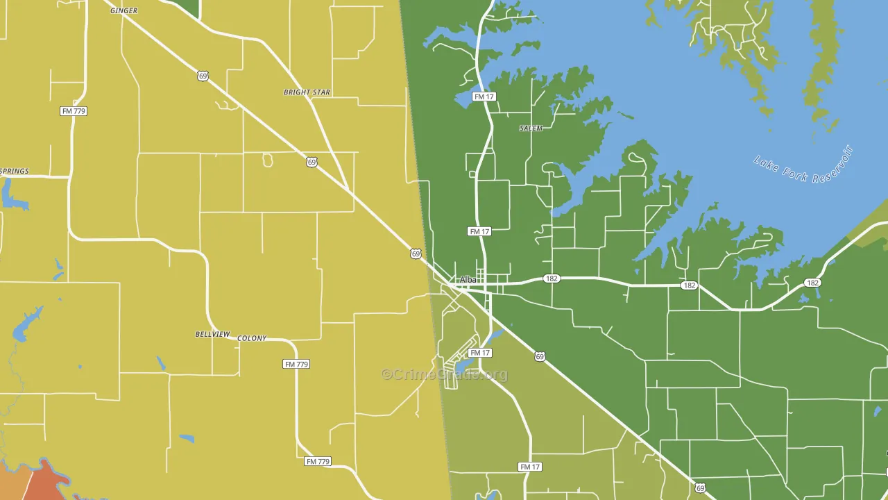 Alba, TX Map of Burglary Rates