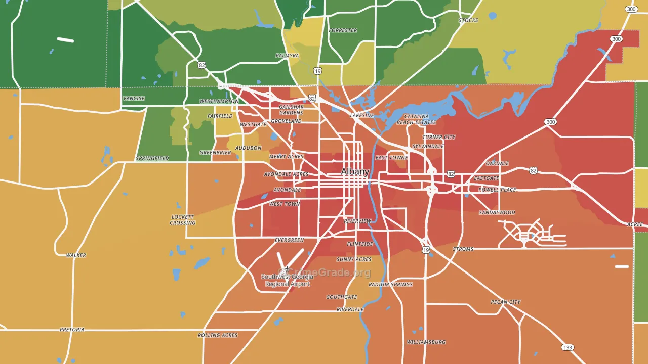 Albany, GA Map of Burglary Rates