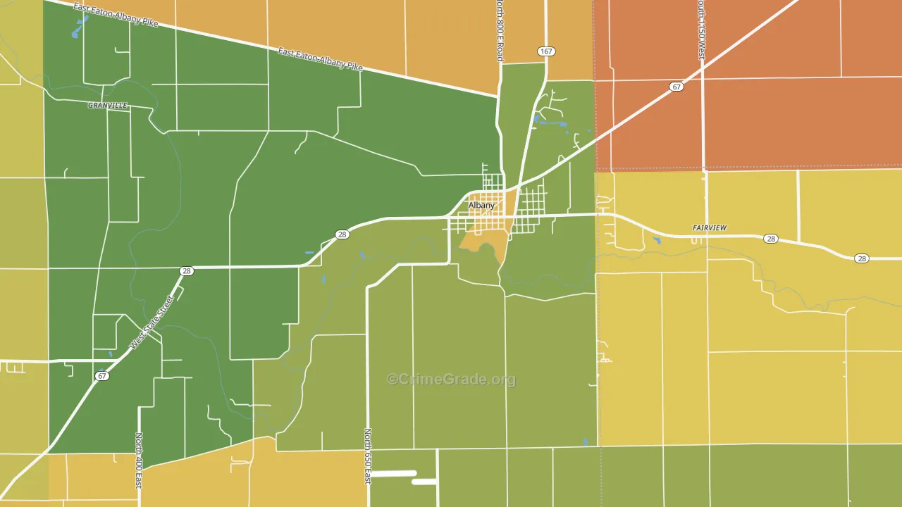 Albany, IN Map of Burglary Rates