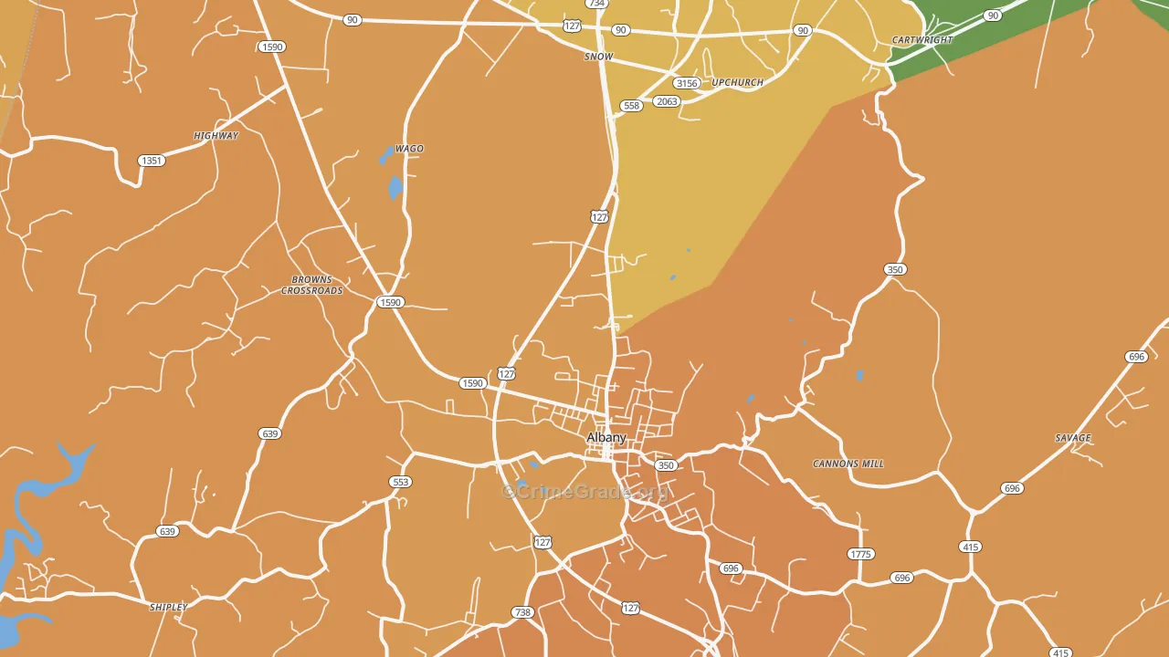 Albany, KY Map of Burglary Rates
