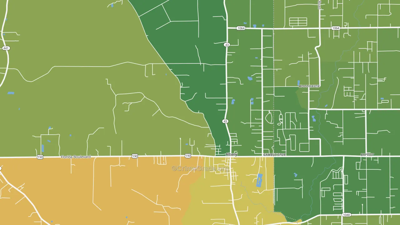 Albany, LA Map of Burglary Rates