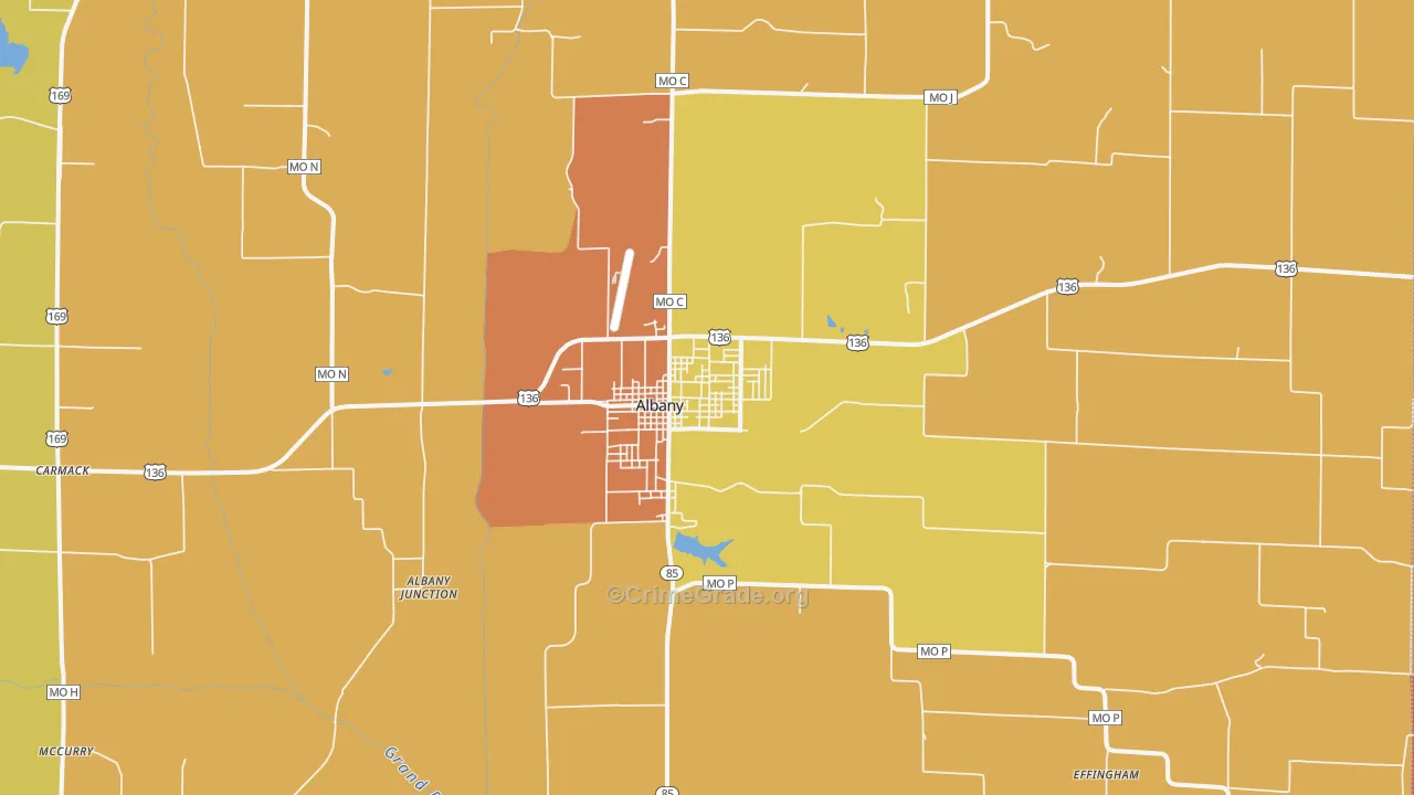Albany, MO Map of Burglary Rates