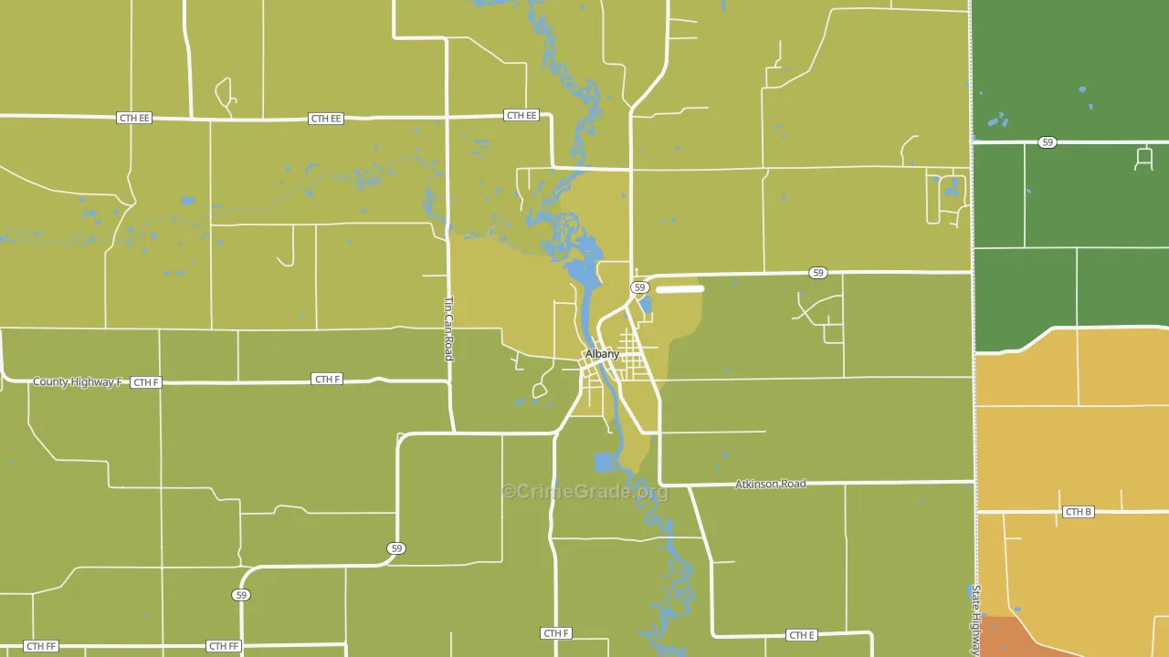 Albany, WI Map of Burglary Rates