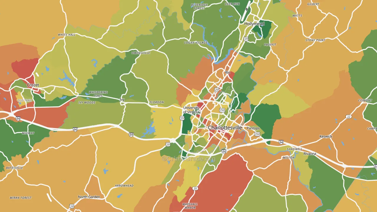 Albemarle County, VA Map of Burglary Rates