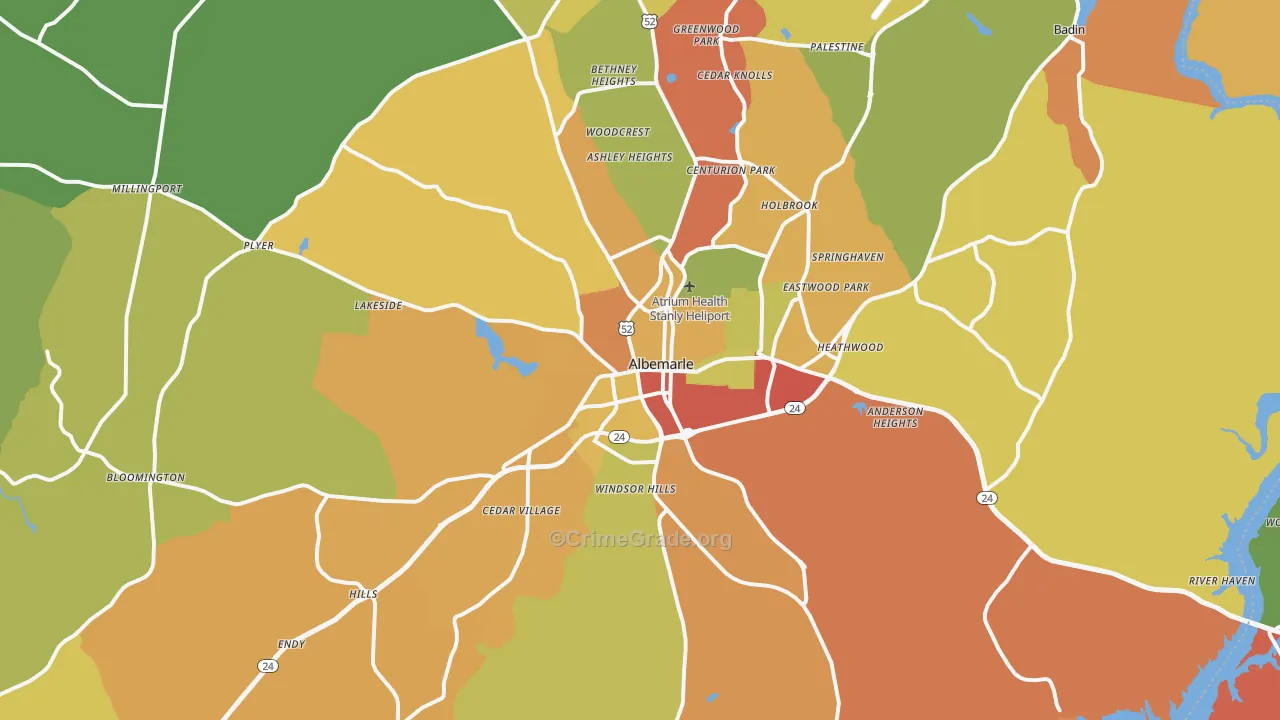 Albemarle, NC Map of Burglary Rates