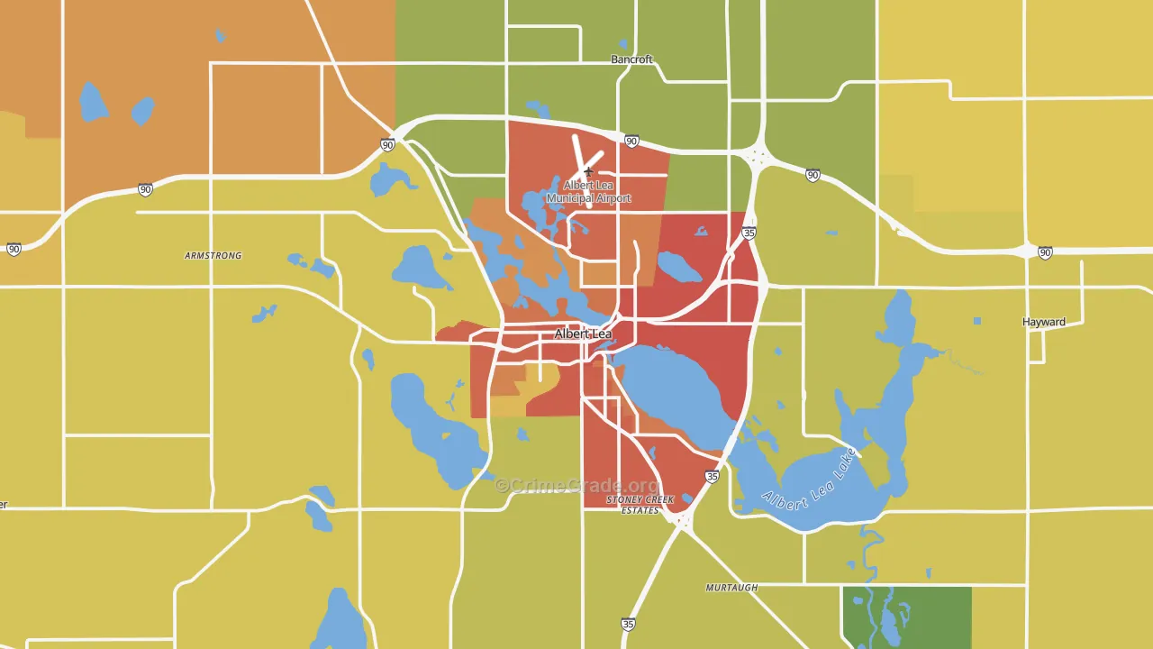 Albert Lea, MN Map of Burglary Rates