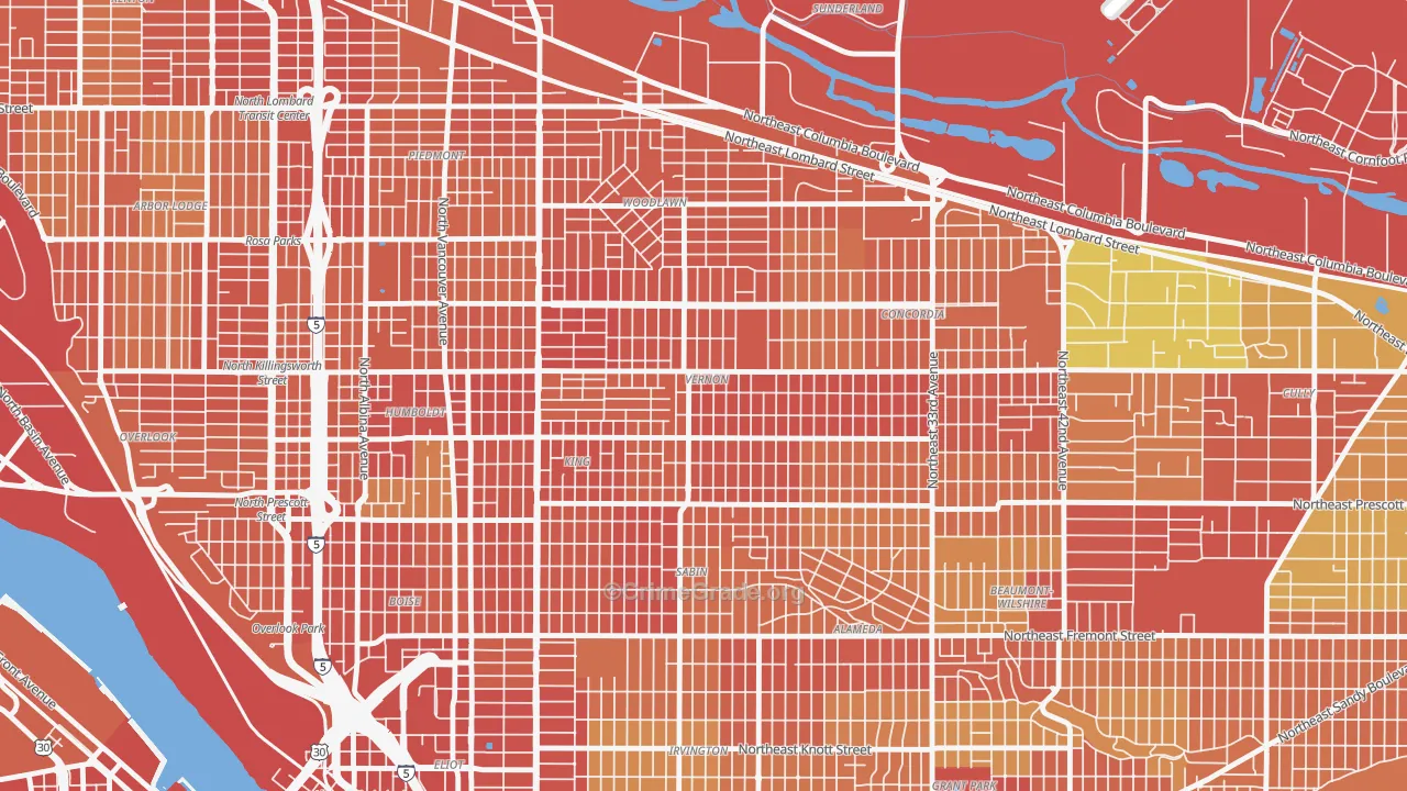 Alberta, Portland, OR Map of Burglary Rates