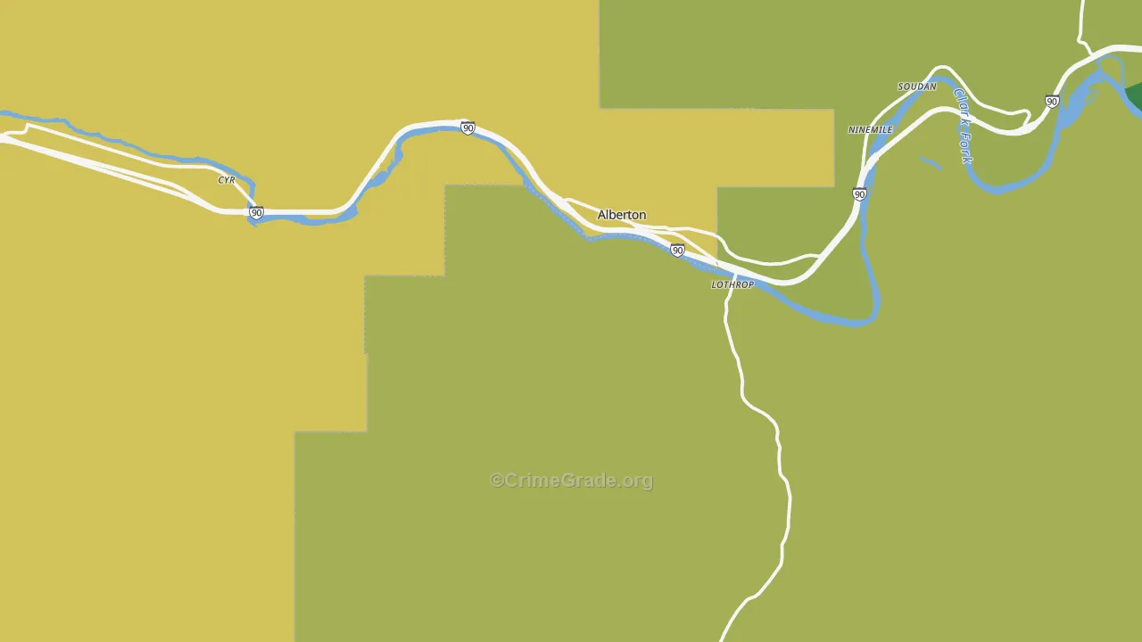 Alberton, MT Map of Burglary Rates