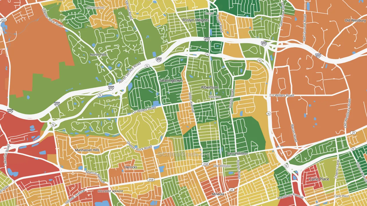 Albertson, NY Map of Burglary Rates
