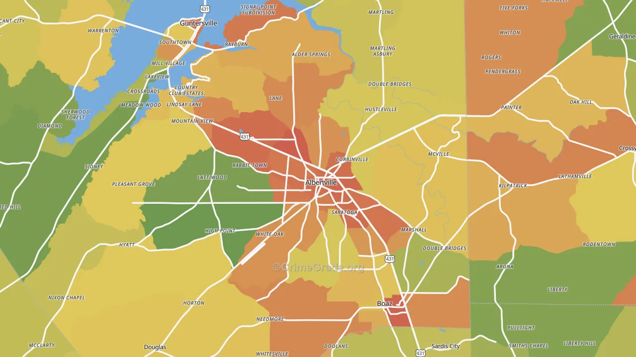 Albertville, AL Map of Burglary Rates
