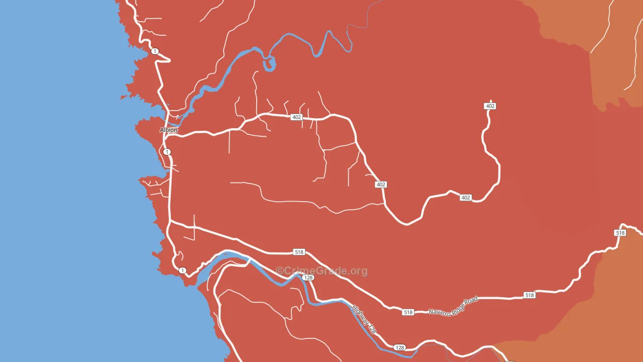 Albion, CA Map of Burglary Rates