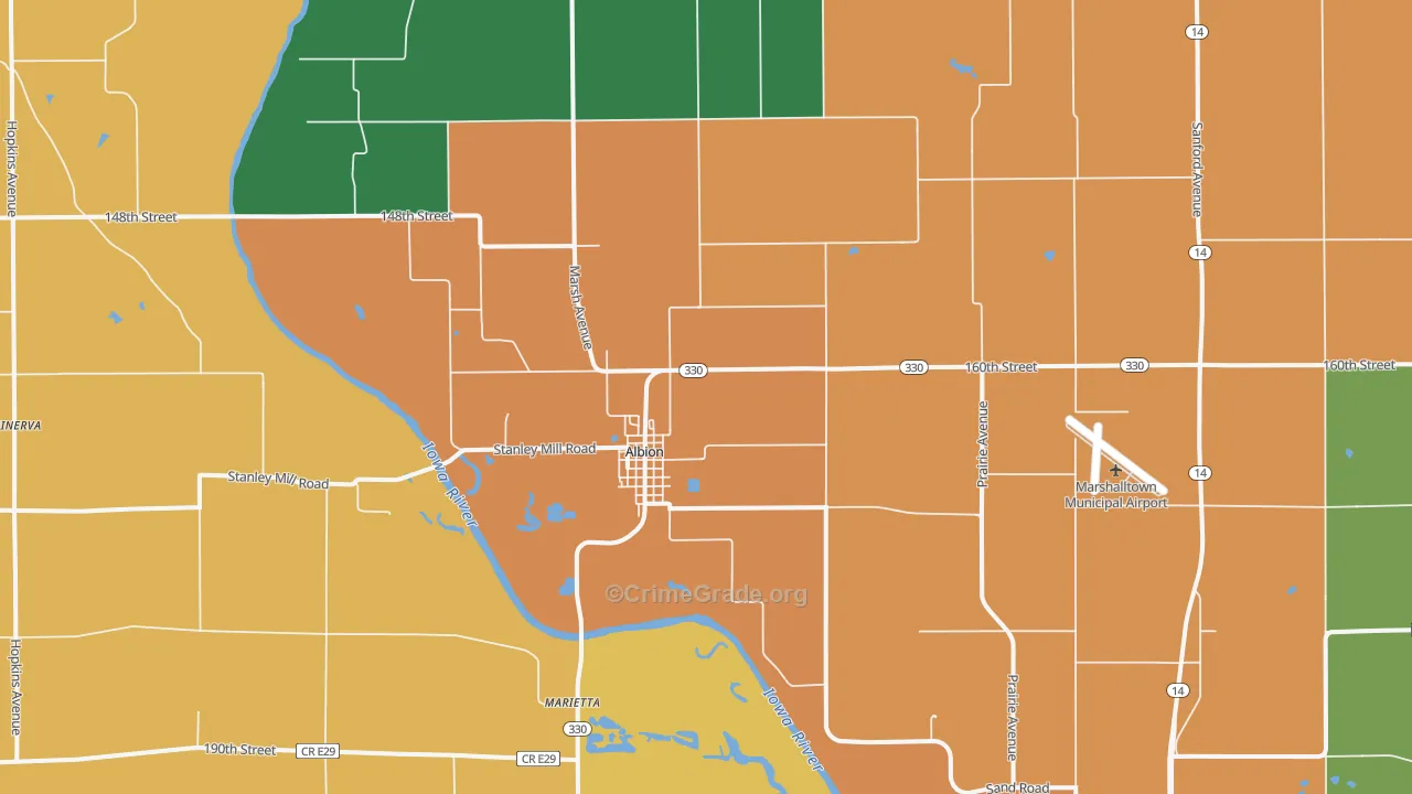 Albion, IA Map of Burglary Rates