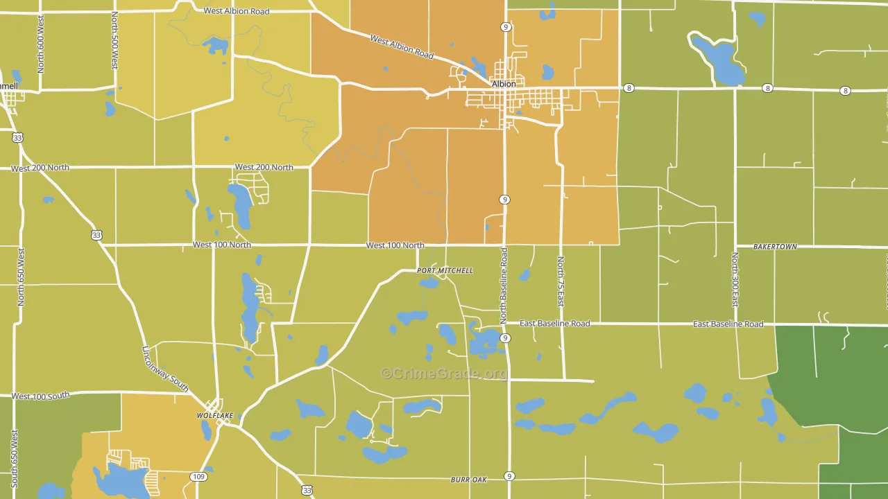 Albion, IN Map of Burglary Rates