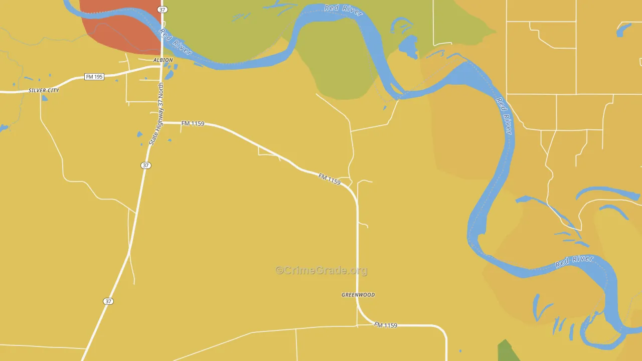 Albion, TX Map of Burglary Rates