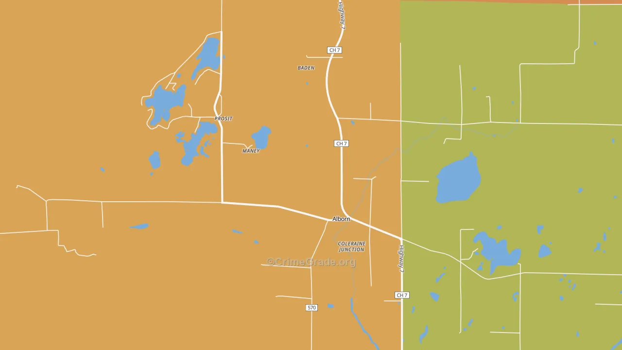 Alborn, MN Map of Burglary Rates