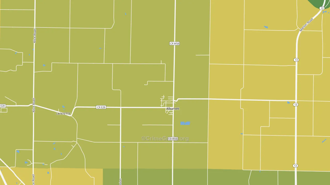 Alburnett, IA Map of Burglary Rates