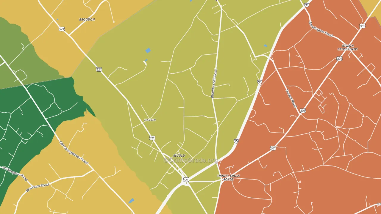 Alcolu, SC Map of Burglary Rates