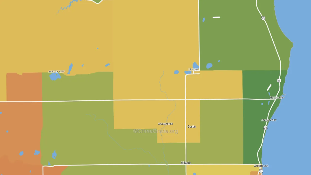 Alcona County, MI Map of Burglary Rates