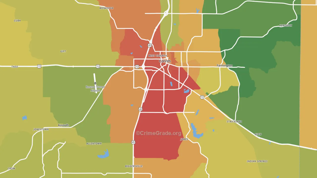 Alcorn County, MS Map of Burglary Rates