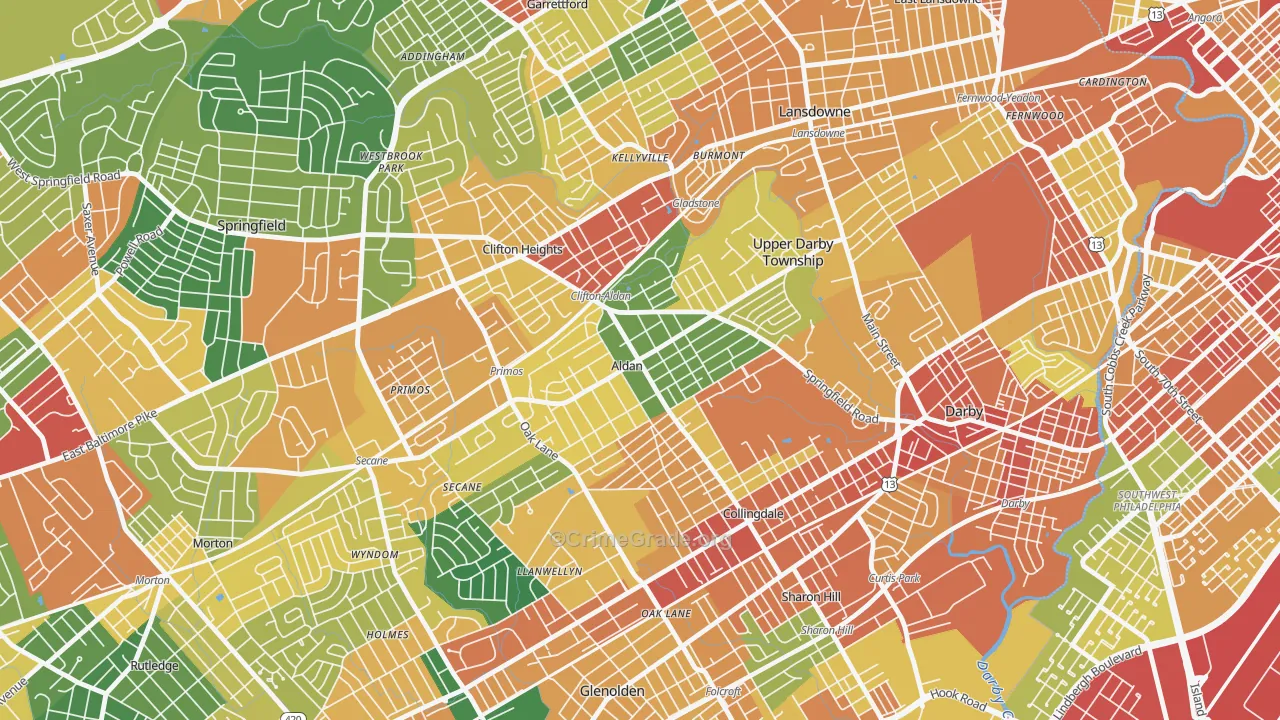 Aldan, PA Map of Burglary Rates