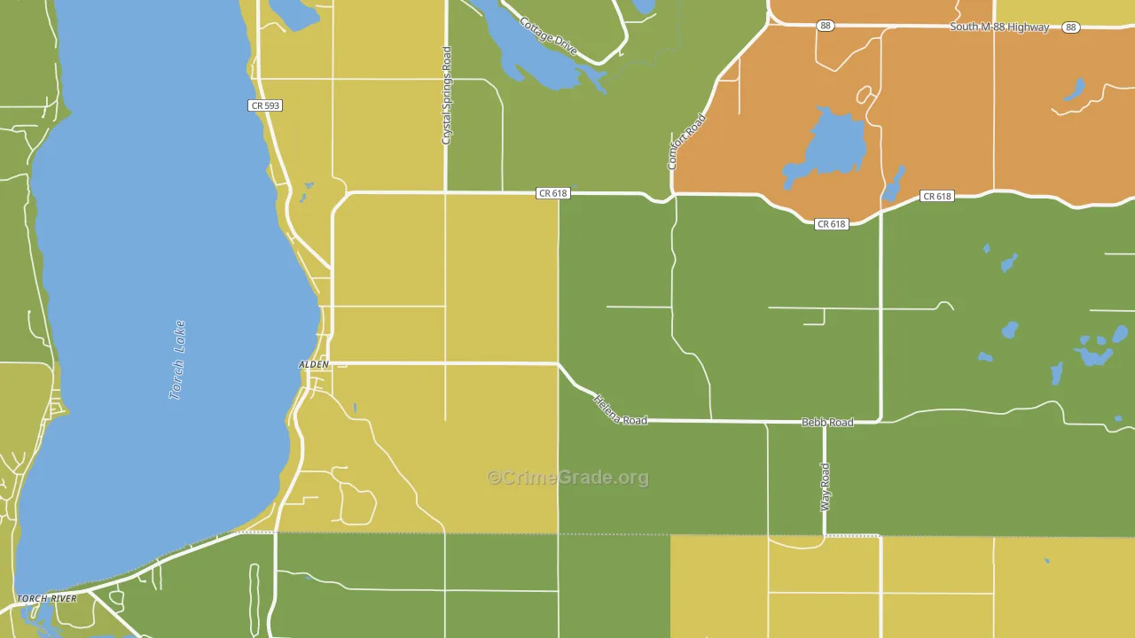 Alden, MI Map of Burglary Rates