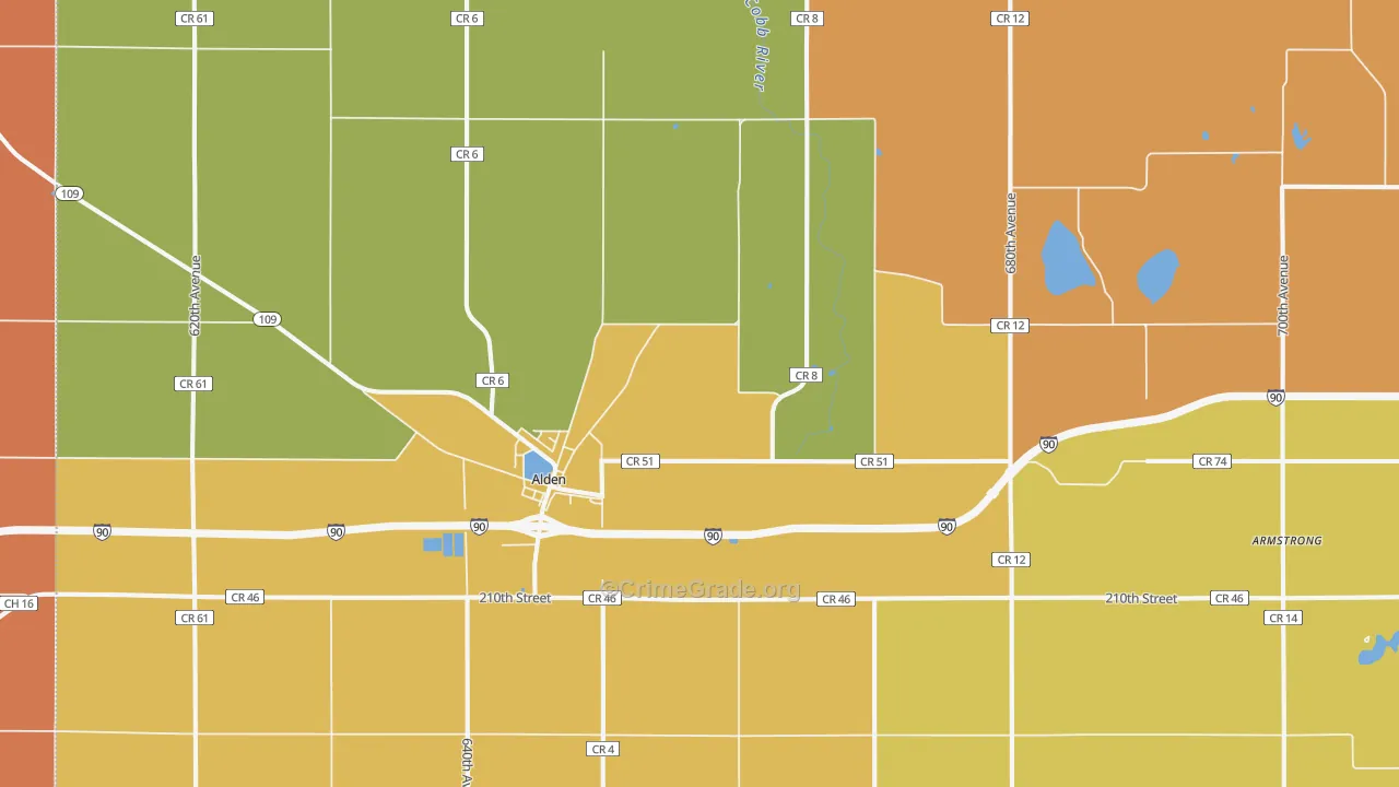 Alden, MN Map of Burglary Rates