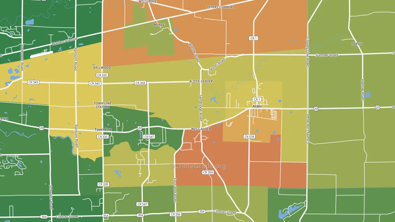 Alden, NY Map of Burglary Rates