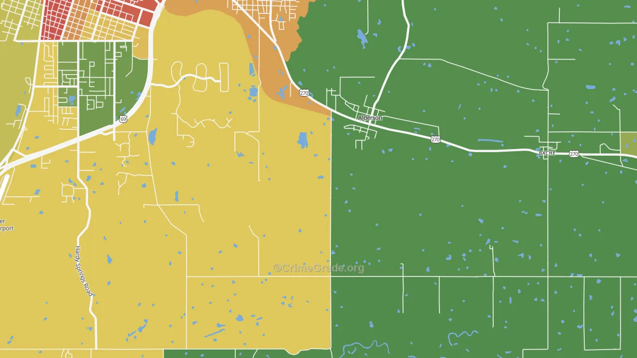 Alderson, OK Map of Burglary Rates