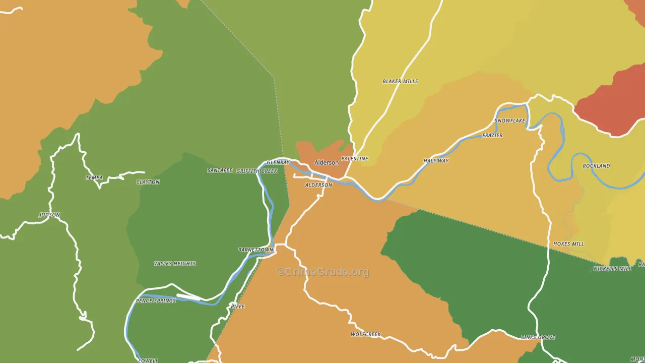 Alderson, WV Map of Burglary Rates