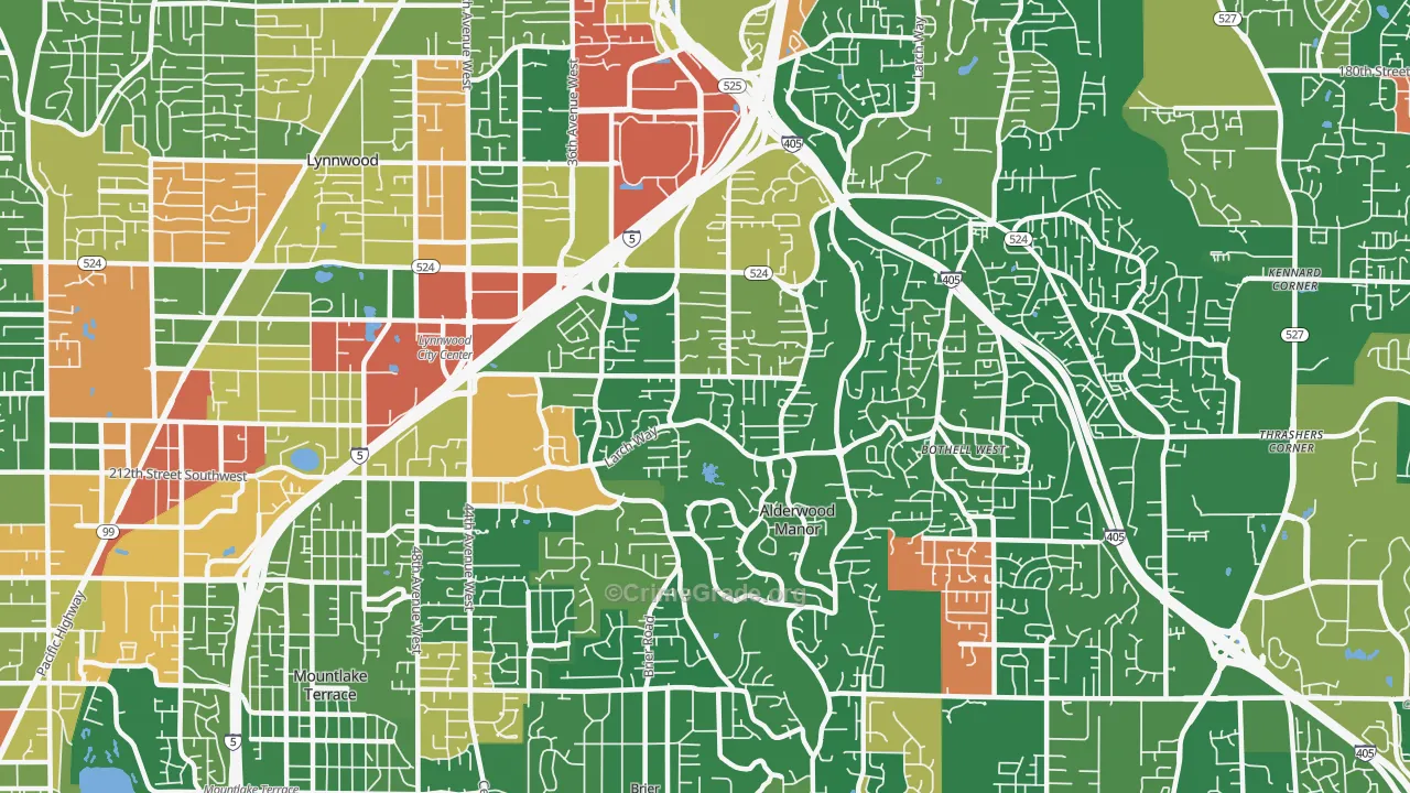 Alderwood Manor, Lynnwood, WA Map of Burglary Rates