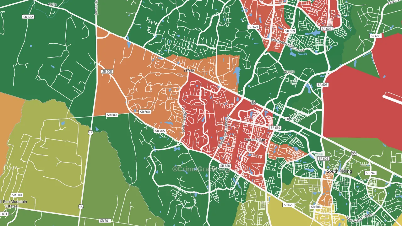 Aldie, VA Map of Burglary Rates
