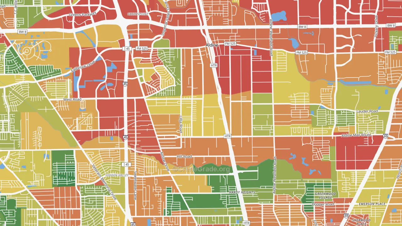 Aldine, TX Map of Burglary Rates