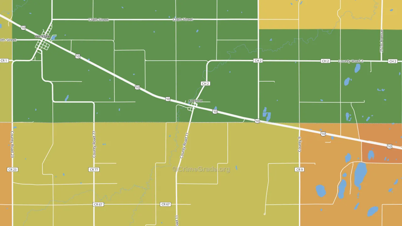 Aldrich, MN Map of Burglary Rates