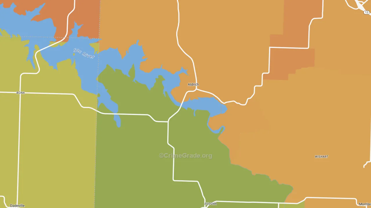 Aldrich, MO Map of Burglary Rates
