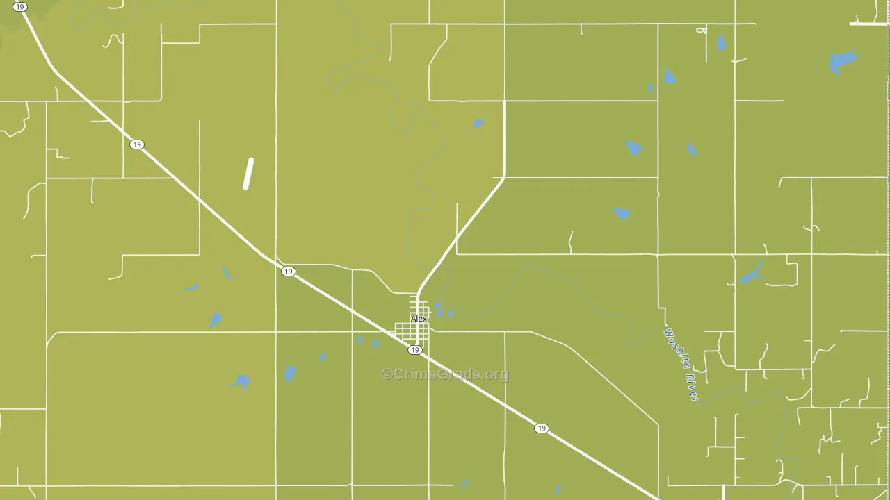 Alex, OK Map of Burglary Rates