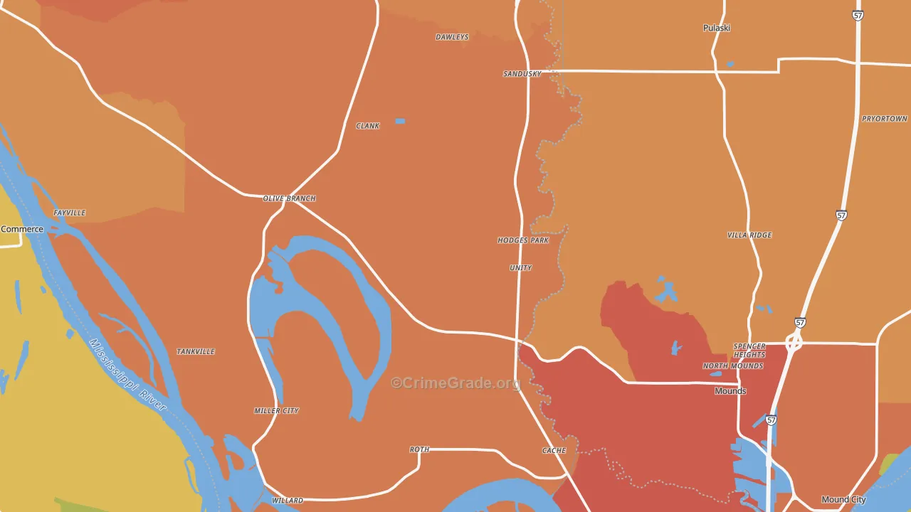 Alexander County, IL Map of Burglary Rates