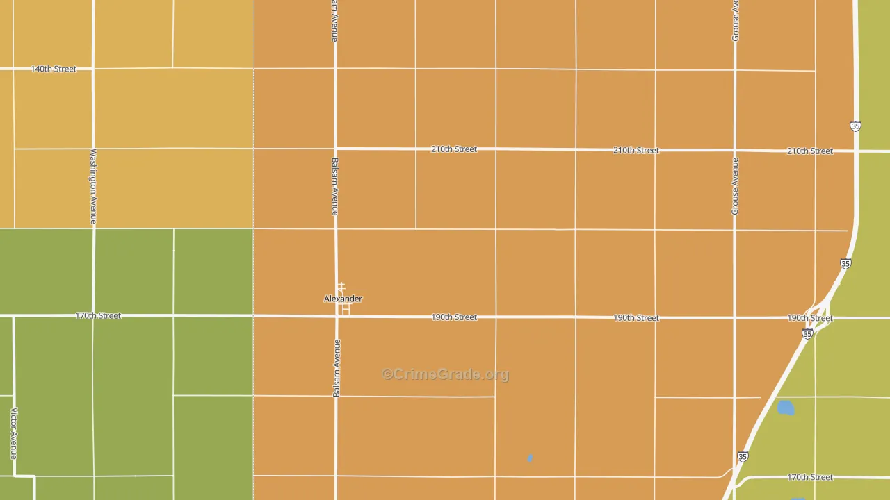 Alexander, IA Map of Burglary Rates