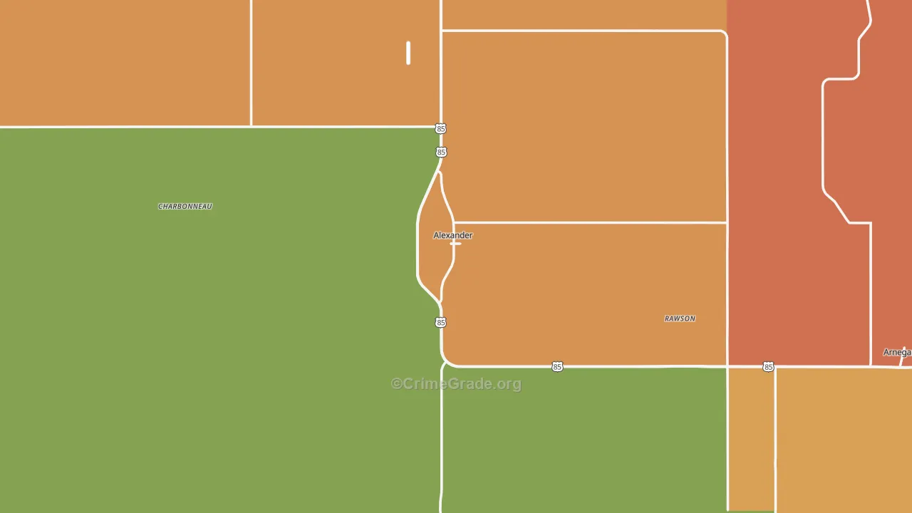 Alexander, ND Map of Burglary Rates