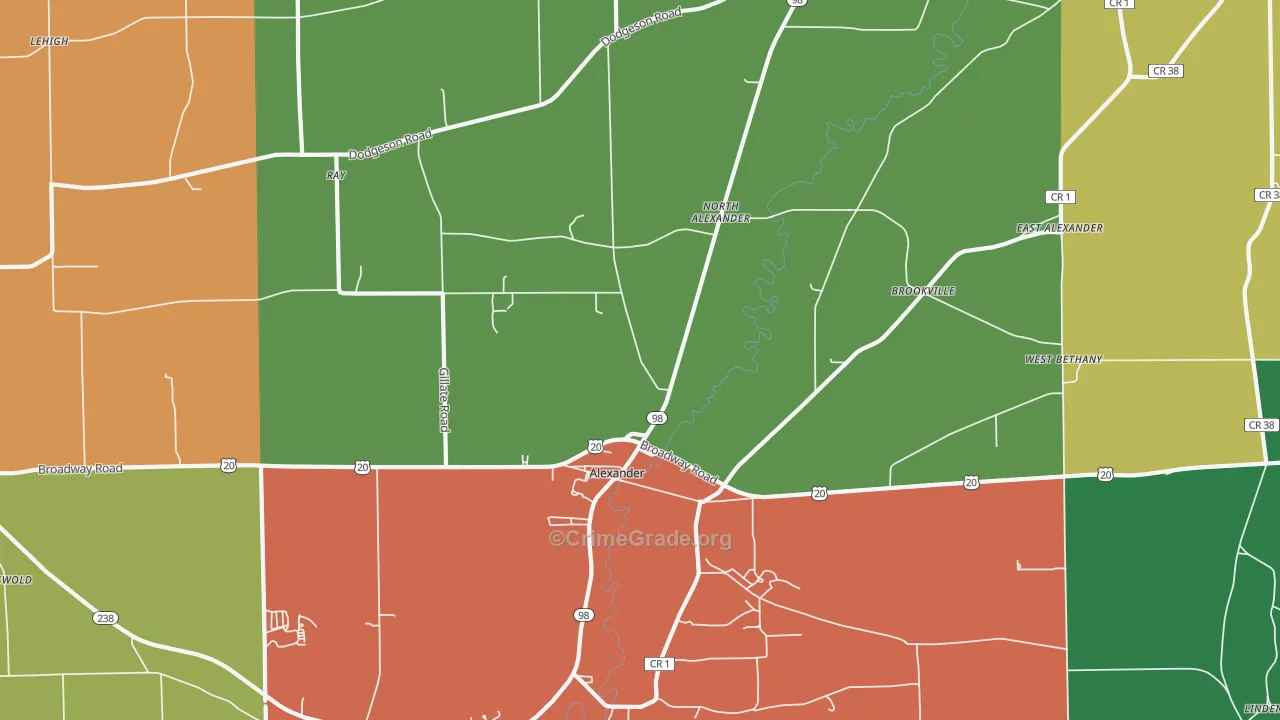 Alexander, NY Map of Burglary Rates