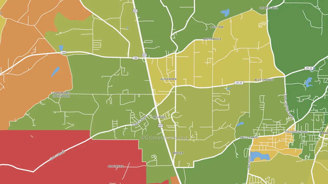 Alexandria, AL Map of Burglary Rates