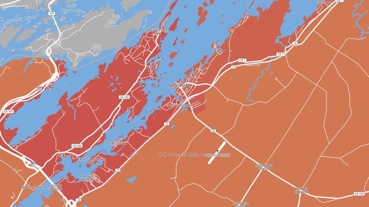 Alexandria Bay, NY Map of Burglary Rates