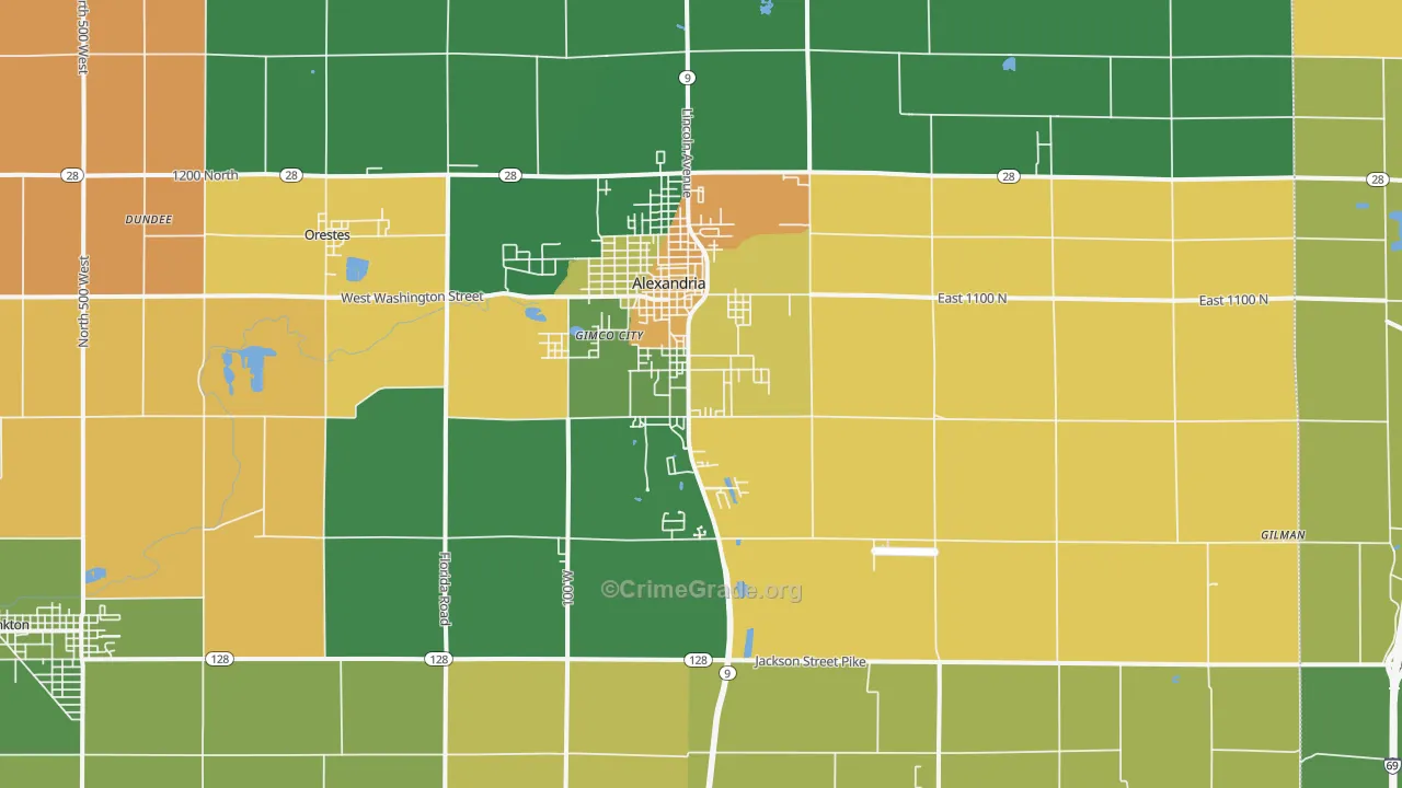 Alexandria, IN Map of Burglary Rates