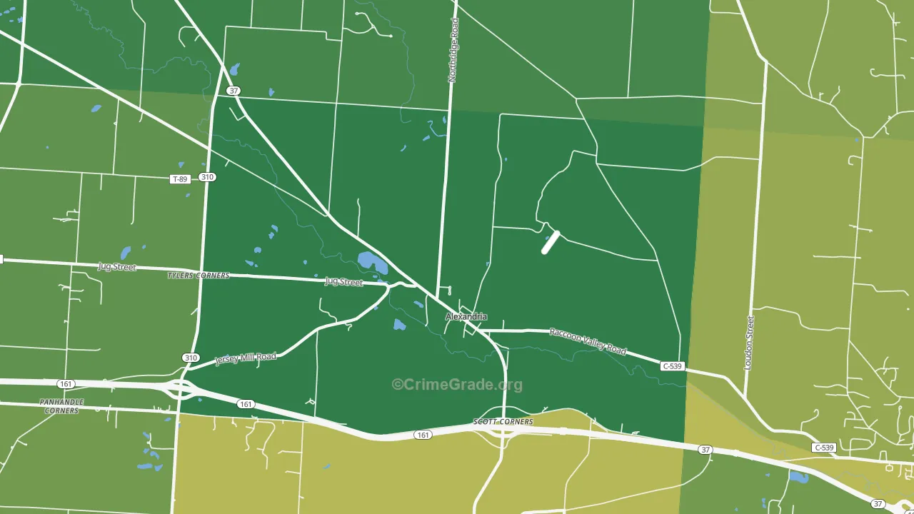 Alexandria, OH Map of Burglary Rates