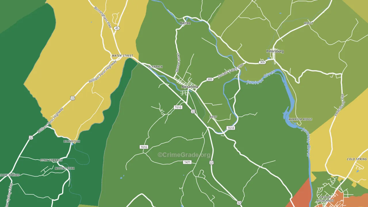 Alexandria, PA Map of Burglary Rates