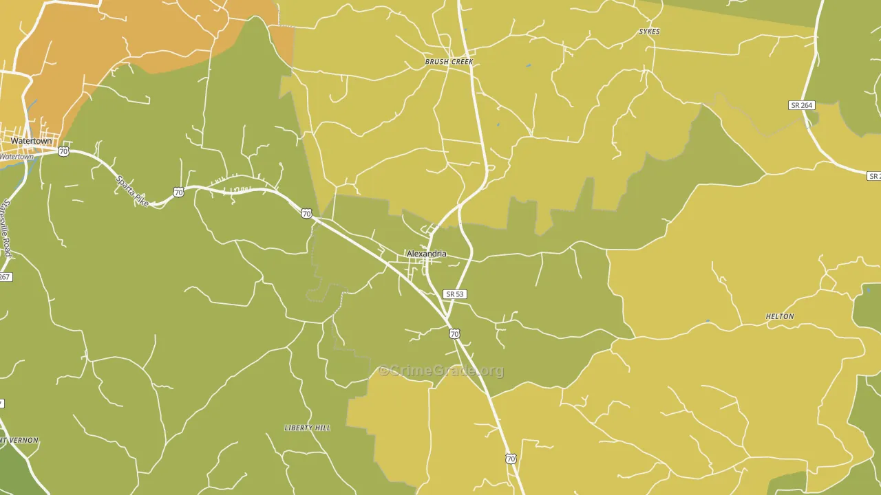 Alexandria, TN Map of Burglary Rates
