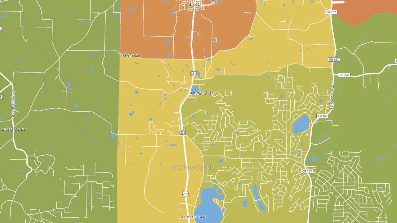 Alford, FL Map of Burglary Rates