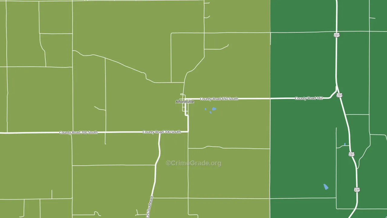 Alfordsville, IN Map of Burglary Rates