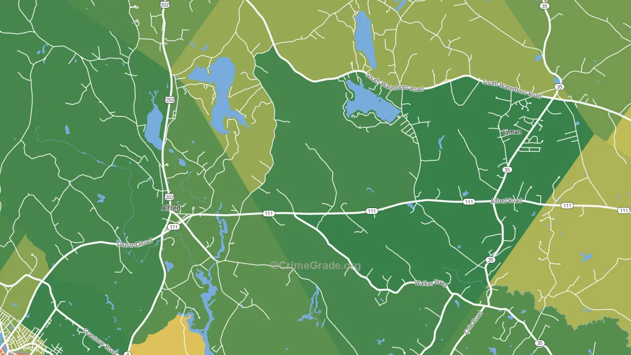 Alfred, ME Map of Burglary Rates