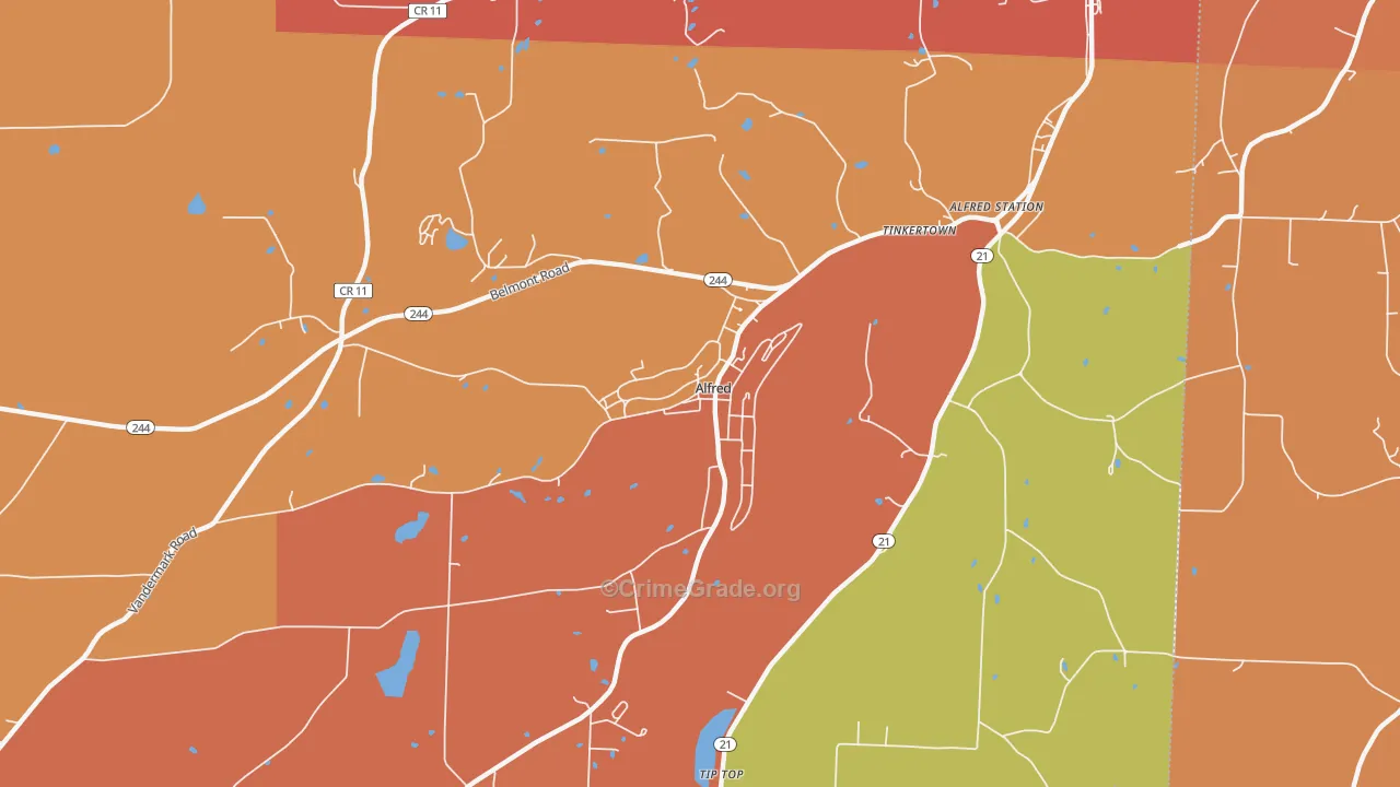 Alfred, NY Map of Burglary Rates